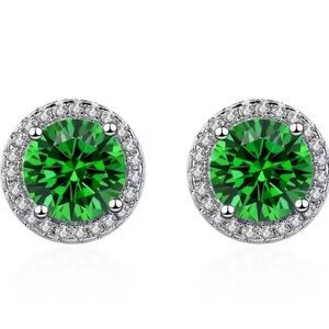 1ct Moissanite HALO Earrings-925 Sterling Silver in Emerald Green $299